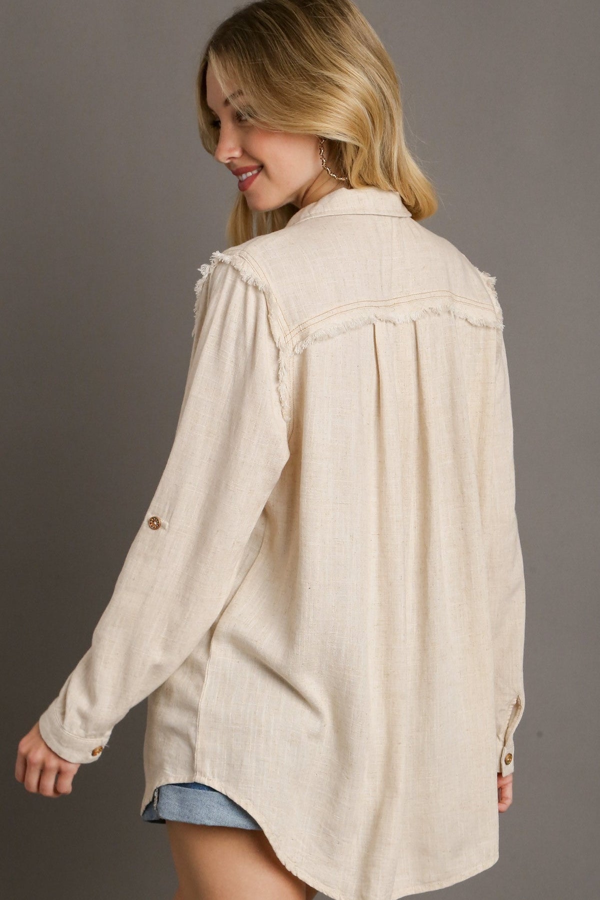 Linen Collared Button Down Top | Oatmeal