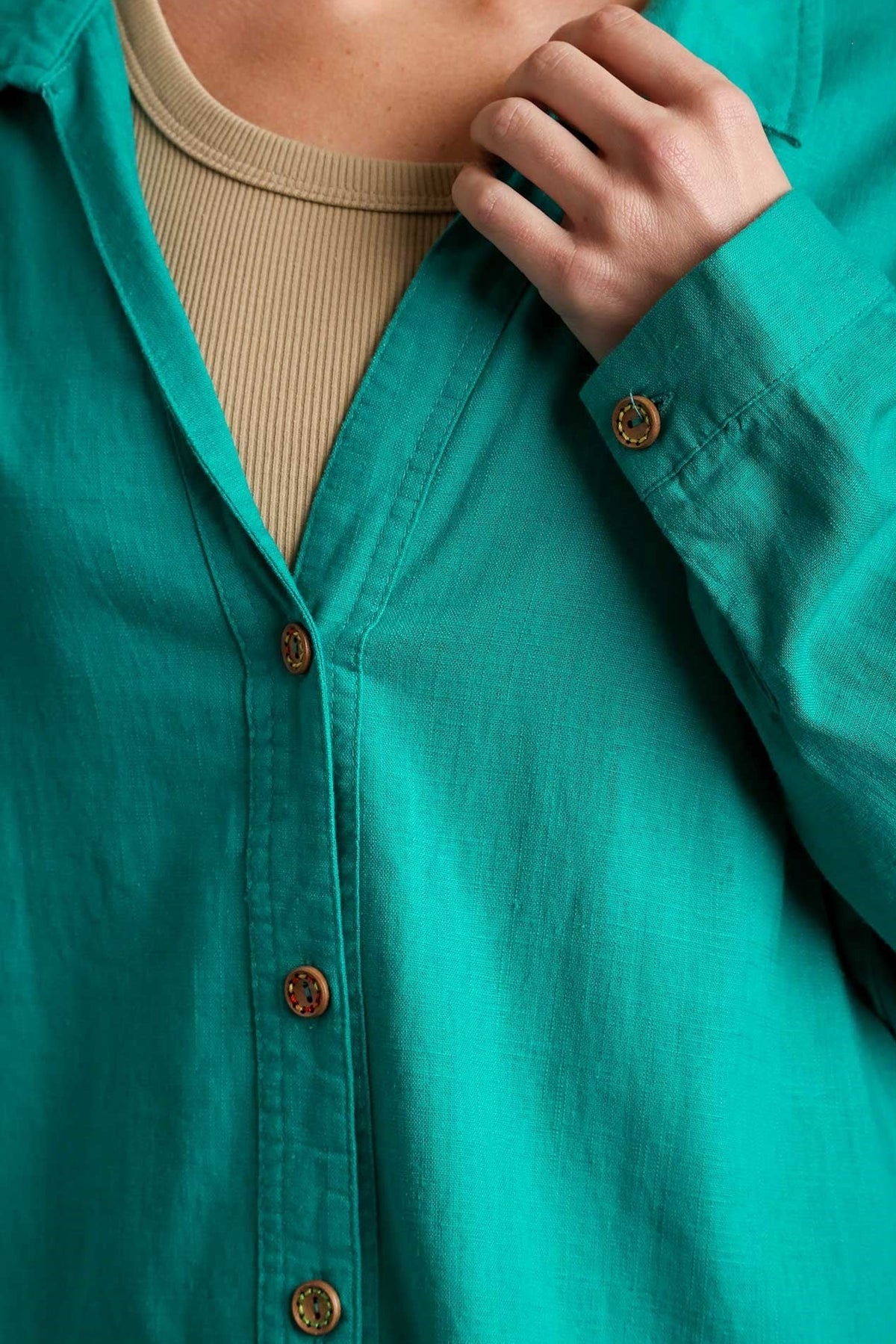 Linen Collared Button Down Top | Emerald Green