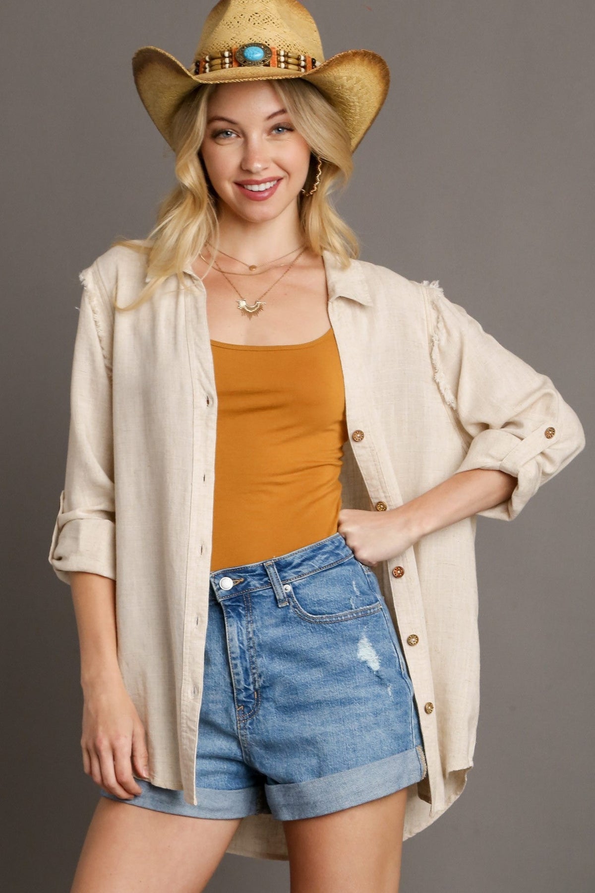 Linen Collared Button Down Top | Oatmeal