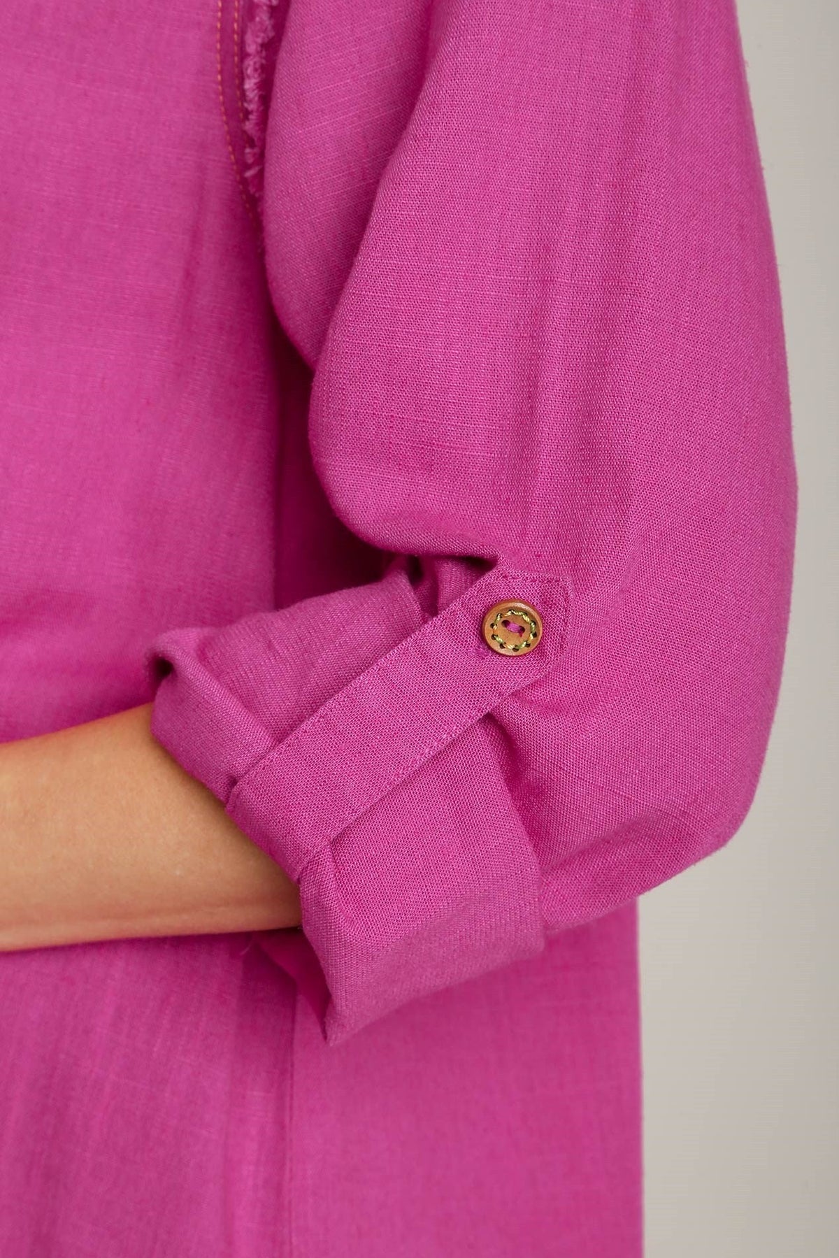 Linen Collared Button Down Top | Magenta