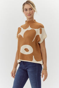 Mock Neck Flower Knit Top | Toffee+Off White