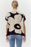 Mock Neck Flower Knit Top | Black+Ivory