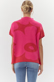 Mock Neck Flower Knit Top | Hot Pink+Red