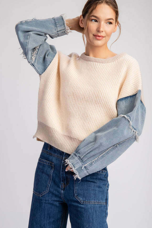 Denim Mineral Washed Sweater Top | Oatmeal