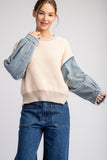 Denim Mineral Washed Sweater Top | Oatmeal