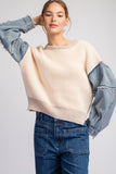 Denim Mineral Washed Sweater Top | Oatmeal