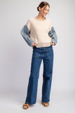 Denim Mineral Washed Sweater Top | Oatmeal