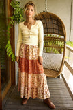 Tiered Flower Paisley Maxi Skirt | Rust