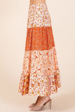 Tiered Flower Paisley Maxi Skirt | Rust