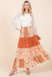 Tiered Flower Paisley Maxi Skirt | Rust