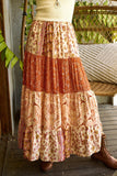 Tiered Flower Paisley Maxi Skirt | Rust