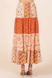 Tiered Flower Paisley Maxi Skirt | Rust