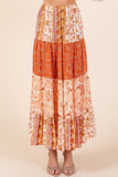 Tiered Flower Paisley Maxi Skirt | Rust