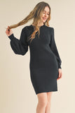 Ribbed Sweater Knit Dress | Black