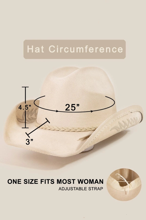 Braided Band Embroidered Cowboy Hat | Khaki