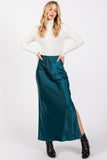 Satin Side Slit Maxi Skirt | Teal