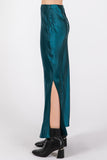 Satin Side Slit Maxi Skirt | Teal