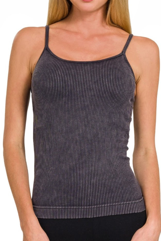 Stone Washed Ribbed Cami Top | Black