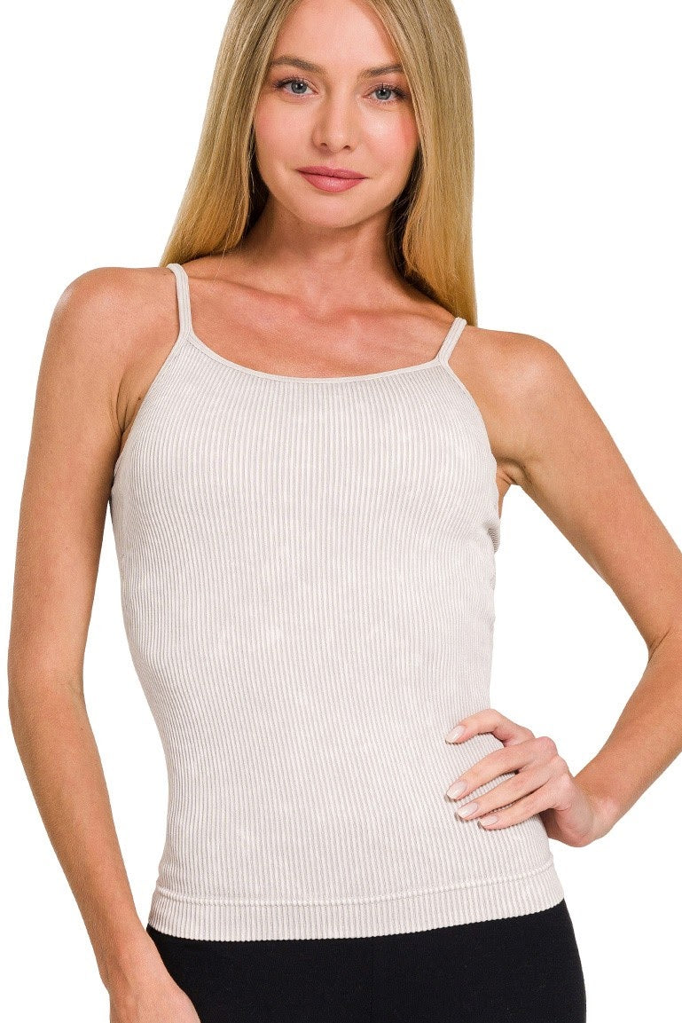 Stone Washed Ribbed Cami Top | Bone