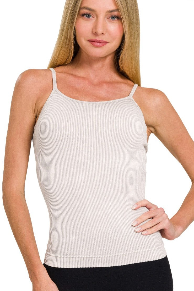 Stone Washed Ribbed Cami Top | Bone