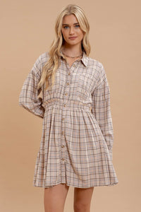 Plaid Button Down Dress | Beige