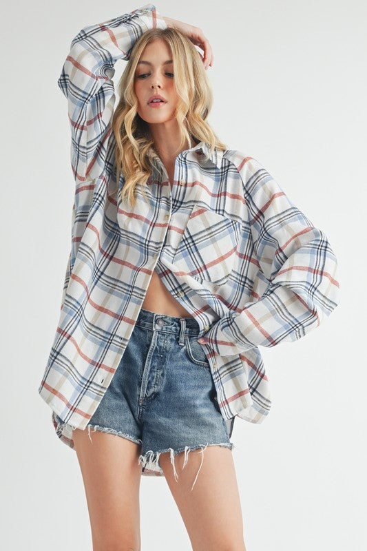 Plaid Flannel Shirt | White/Blue