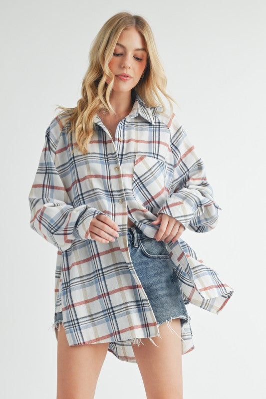 Plaid Flannel Shirt | White/Blue