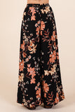 Floral Mid Rise Wide Leg Pants | Black