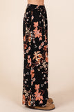 Floral Mid Rise Wide Leg Pants | Black