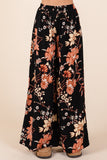 Floral Mid Rise Wide Leg Pants | Black