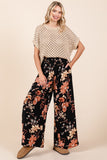 Floral Mid Rise Wide Leg Pants | Black