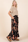 Floral Mid Rise Wide Leg Pants | Black