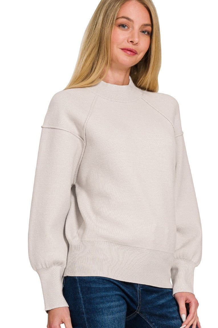 Mock Neck Exposed Seam Sweater Top | Bone