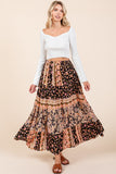 Tiered Flower Paisley Maxi Skirt | Black