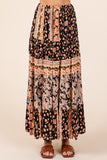 Tiered Flower Paisley Maxi Skirt | Black