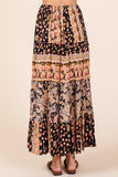 Tiered Flower Paisley Maxi Skirt | Black