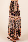 Tiered Flower Paisley Maxi Skirt | Black