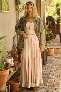 Tiered Flowy Smocked Maxi Skirt | Natural