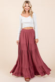 Tiered Flowy Smocked Maxi Skirt | Marsala