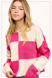 Checkered Crop Sweater | Fuchsia