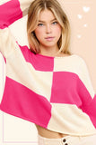 Checkered Crop Sweater | Fuchsia