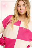 Checkered Crop Sweater | Fuchsia