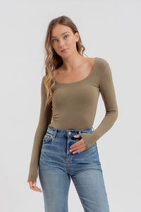 Seamless Scoop Neck Bodysuit | Olive