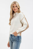 Two Tone Exposed Seam Mock Neck Sweater | Ivory