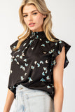 Butterfly Mock Neck Top | Black