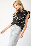 Butterfly Mock Neck Top | Black