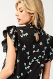 Butterfly Mock Neck Top | Black