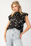 Butterfly Mock Neck Top | Black