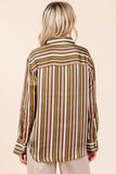 Striped Silky Button Top | Mauve+Olive