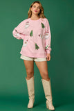 Sequin Santa & Christmas Tree Sweater | Pink